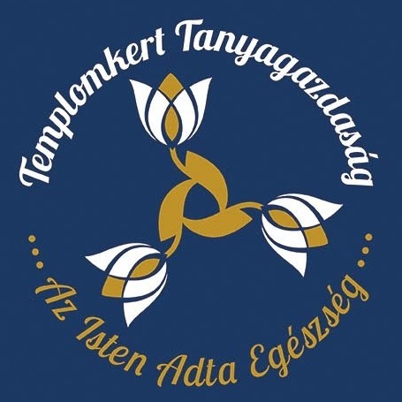 A képen Templomkert Tanyagazdaság Az Isten adta egészség felirat, belül virág motívumok.