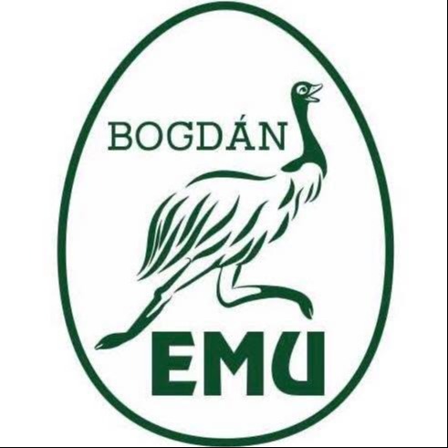 A képen egy tojás formában egy emu ábrája, és a felirat: Bogdán Emu.