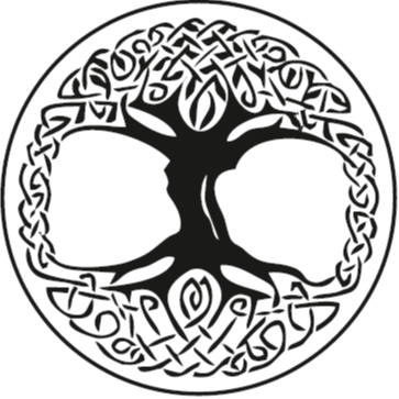 A képen kör logóban egy fa látható, aminek a lombkoronája és a gyökerei összeérnek.