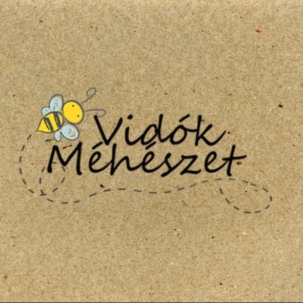 A képen Vidók Méhészet felirat, és egy kis méhecske rajza.