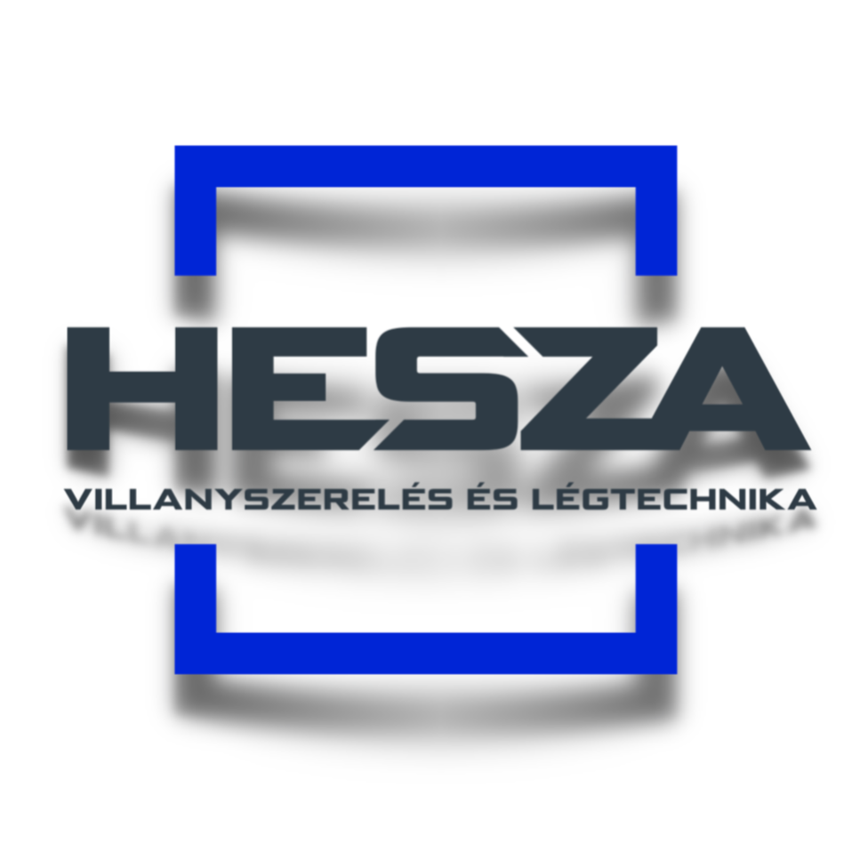 A képen a felirat HESZA villanyszerelés és légtechnika, körülötte kék körvonal.