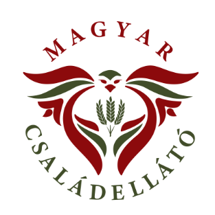 A képen zölddel és pirossal "Magyar Családellátó" felirat olvasható, középen egy madár van ábrázolva.