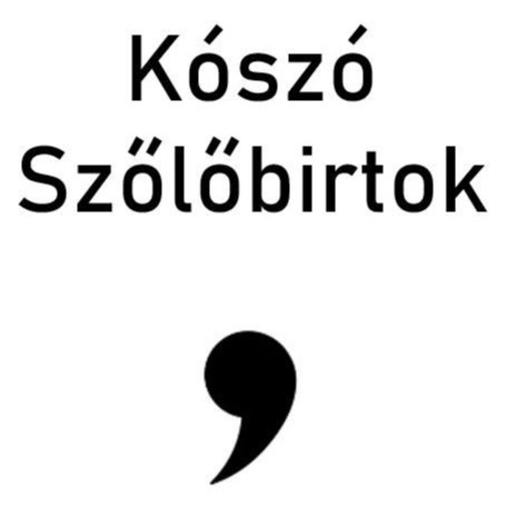 A képen fehér háttérrel és fekete betűszínnel Kószó Szőlőbirtok felirat, alatta egy vessző látható.