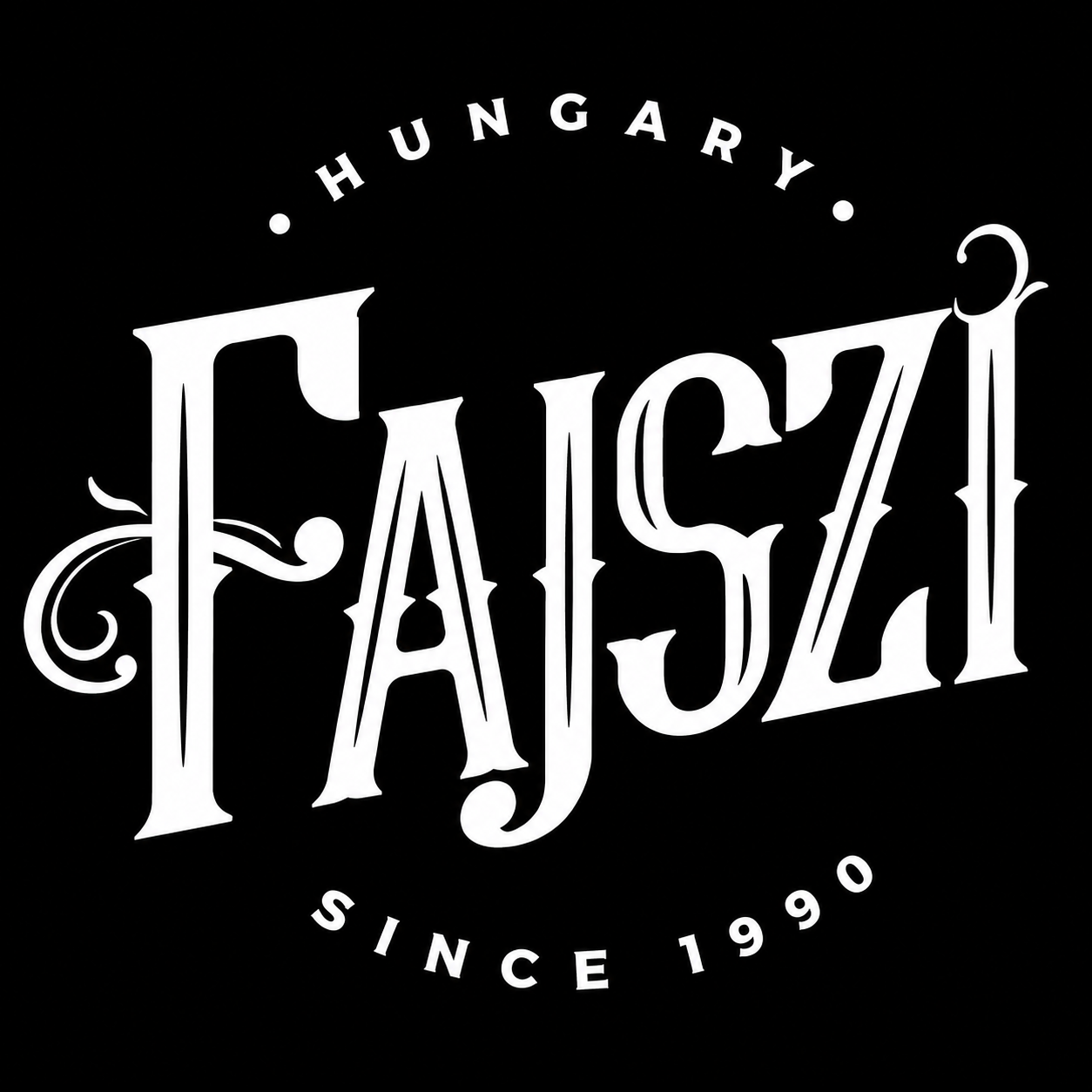 A képen fekete hátterű logó látható, rajta Hungary, Fajszi 1990 felirat