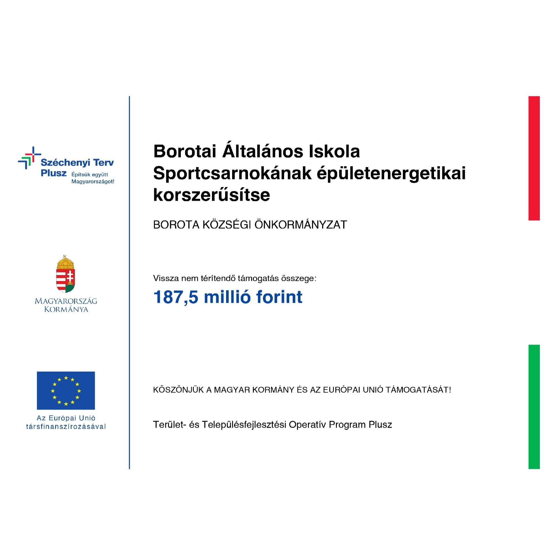 Borotai Általános Iskola Sportcsarnokának épületenergetikai korszerűsítse - image description