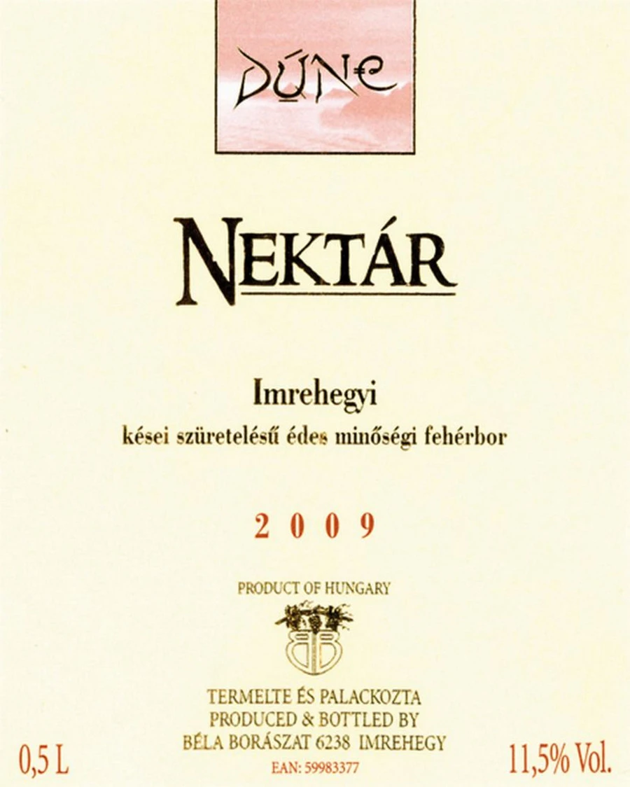 Imrehegyi Nektár, kései szüretelésű bor - image description