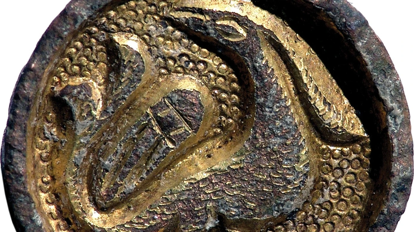 Vármegyénk motívumai:  Gátéri madáralakos övveret - image description