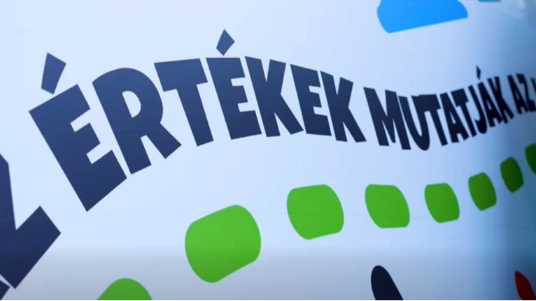 A képen a Guruló IRánytű egyik feliratának egy részlete olvasható: "Az értékek mutatják az utat"