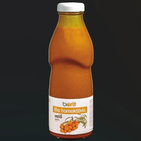 A képen egy üveg bio homoktövis velő látható.