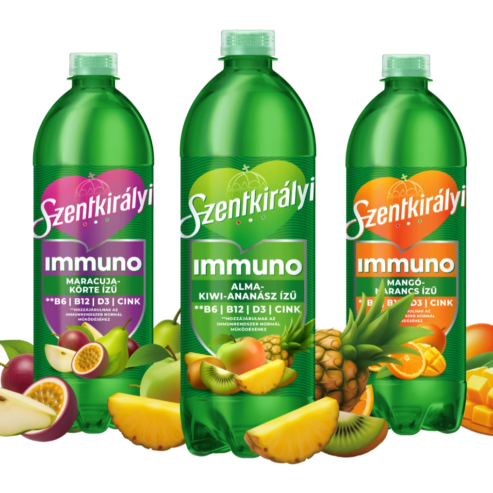 A képen 3 palack Szentkirályi Immuno látható.