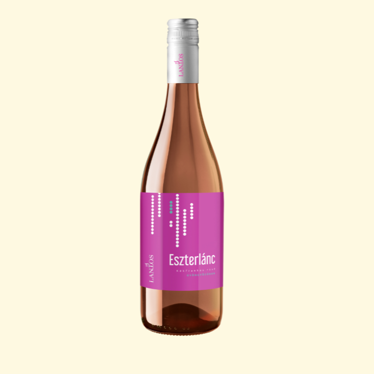 A képen egy palack Lantos - Eszterlánc Gyöngyözőbor Rosé látható.